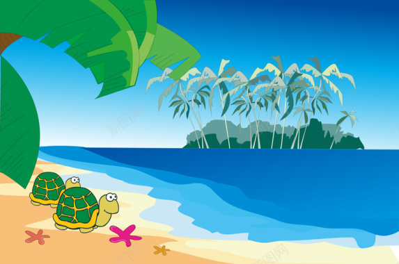 卡通沙滩海水岛屿背景矢量图背景