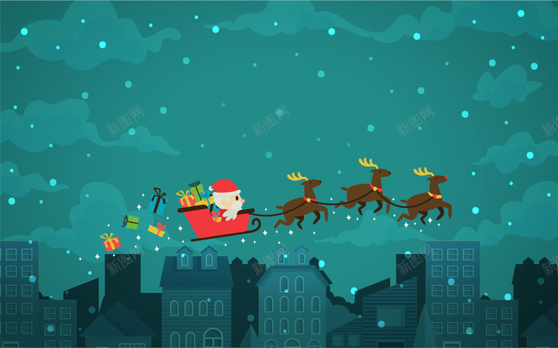 青蓝色圣诞老人背景图矢量图ai设计背景_88icon https://88icon.com 卡通 圣诞老人 圣诞节 圣诞贺卡 手绘 矢量 童趣 背景 设计 趣味 雪橇 矢量图