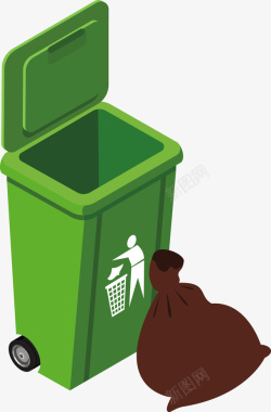 一个绿色回收垃圾桶矢量图素材