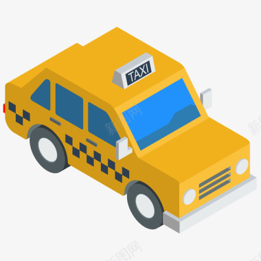 汽车轮廓黄色出租车3D图标矢量图图标