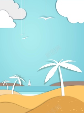 矢量立体卡通海边椰树海景背景背景