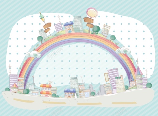 矢量卡通手绘儿童插画彩虹城市背景背景