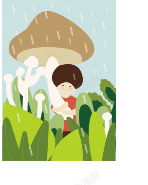 可爱蘑菇小女孩雨水海报背景矢量图背景
