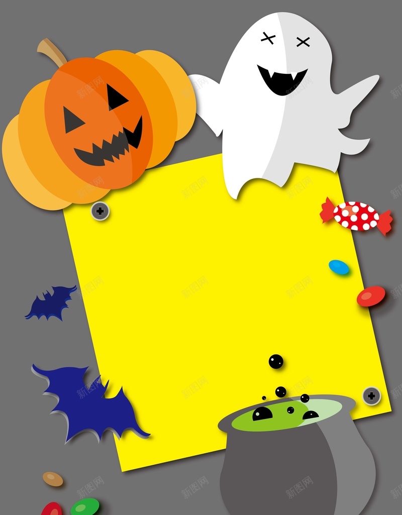 妖怪与南瓜头背景矢量图ai设计背景_88icon https://88icon.com 万圣节欢乐 南瓜汤 卡通 妖怪 手绘 童趣 糖块 蝙蝠 矢量图