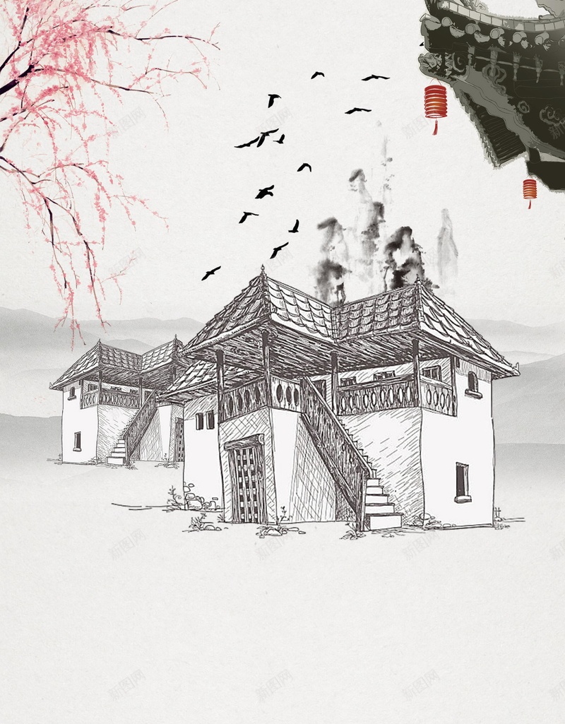 日式民宿农家乐背景psd设计背景_88icon https://88icon.com PSD 住民宿 农家乐 分层 古建筑 土楼 平面 广告 模板 民宿宣传单 海报 素材 背景