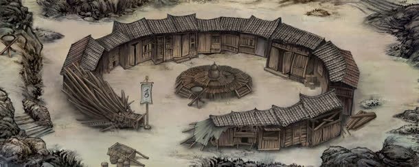 中国风复古圆形村庄背景