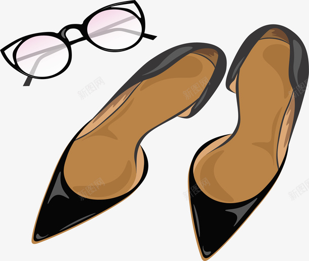 黑色女性白领通勤鞋子矢量图eps免抠素材_88icon https://88icon.com 矢量素材 通勤鞋 高跟鞋 黑框眼镜 黑色 矢量图