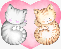 情人节动物水彩手绘爱心猫咪动物矢量图高清图片
