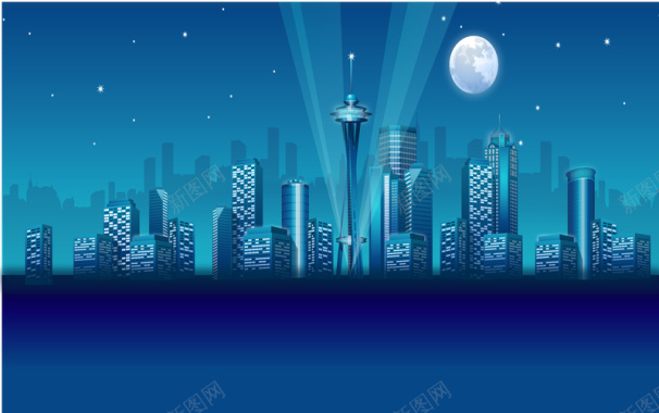 卡通蓝色灯光城市背景矢量图背景
