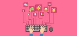 功能信息淘宝矢量卡通粉色键盘手指鼠标信息功能海报高清图片