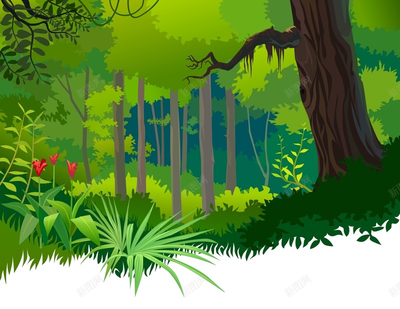 矢量卡通原始森林背景ai设计背景_88icon https://88icon.com 卡通 原始森林 手绘 海报 矢量 绿色 背景 风景 矢量图