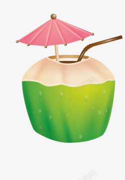 粉色小伞装饰椰汁素材