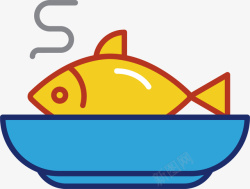 煎鱼锅里的鱼手绘简图高清图片