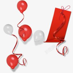 红白彩带气球漂浮高清图片