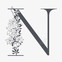 素雅花枝字母N矢量图素材