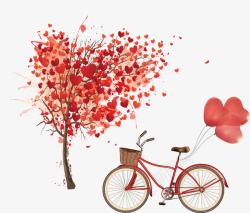 手绘自行车和心形树素材