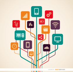 移动信息时代科技树社交应用网络背景矢量图高清图片