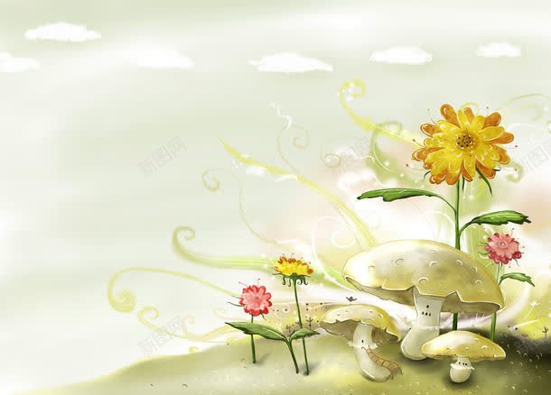 卡通鲜花与蘑菇jpg设计背景_88icon https://88icon.com 其它类别 卡通风景 卡通鲜花与蘑菇图片 卡通鲜花与蘑菇图片素材下载 图片素材 时尚插画 时尚花纹 梦幻背景 背景花边 蘑菇 风景插画 风景漫画 鲜花