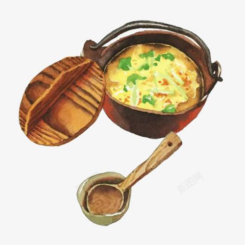 蛋花汤手绘画素材图片png免抠素材_88icon https://88icon.com 蛋花汤 鸡蛋 色彩画 手绘美食 铁锅 木锅盖