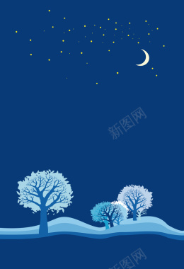 冬季森林夜景海报背景矢量图背景