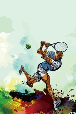 手绘涂鸦运动员网球矢量图背景