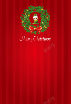圣诞精灵花环红色竖纹海报背景矢量图海报