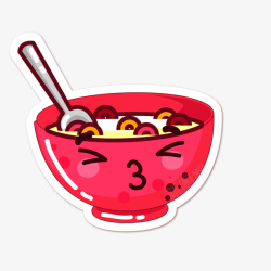 红色碗装粥卡通早餐表情矢量图素材