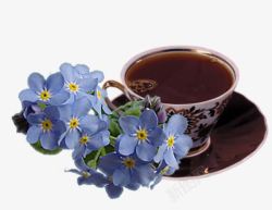 蓝色花瓣花朵复古咖啡杯素材