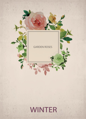 复古花园玫瑰花标签海报背景矢量图背景
