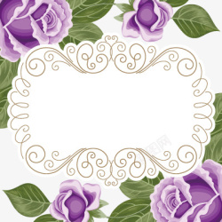 紫色花朵水彩欧式花边矢量图素材