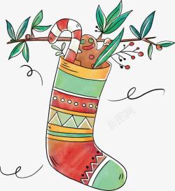 圣诞节水彩手绘圣诞袜素材