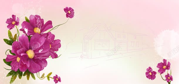 紫色花朵铅笔背景背景