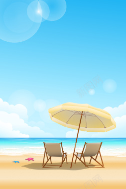 沙滩促销大海蓝色海报背景矢量图背景