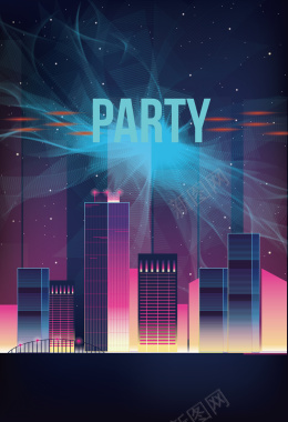 城市夜晚派对海报背景矢量图背景