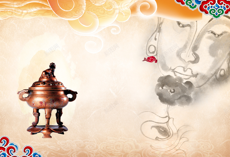 复古养生艺术海报背景psdpsd设计背景_88icon https://88icon.com 中医养生 传统 佛头 养生 养身 古典 复古 艺术 香炉