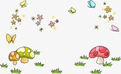 卡通蘑菇与蝴蝶素材
