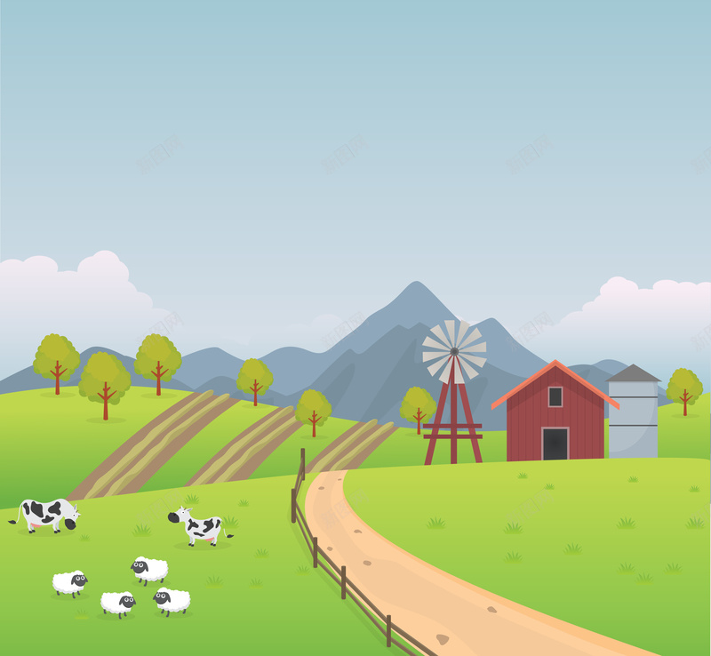 扁平风格田园风景海报背景矢量图ai设计背景_88icon https://88icon.com 扁平 扁平素材 扁平风景 扁平风格 田园 田园背景 田园风格 风景田园 风景素材 矢量图