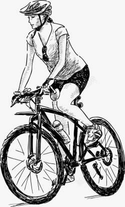 手绘自行车女素材