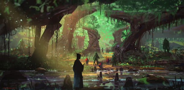 树林人群游戏场景背景