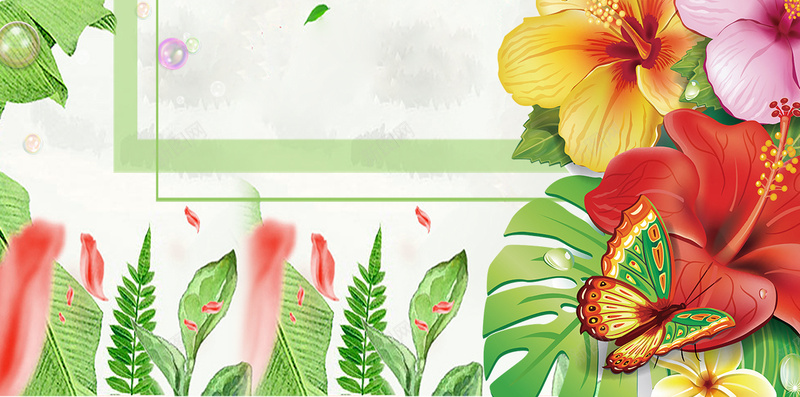 春分时节春季商城促销海报H5背景psd设计背景_88icon https://88icon.com 24节气 二十四节气 促销 叶 商城 春分 春季 海报 绿叶 绿色边框 花卉 花朵 蝴蝶 边框 鲜花