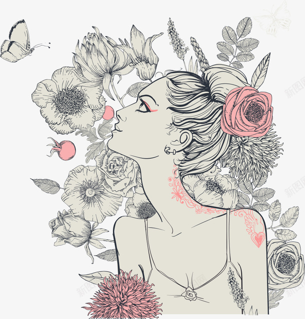 卡通蝴蝶与女人插画矢量图eps免抠素材_88icon https://88icon.com 卡通美女 卡通花朵 卡通蝴蝶 女人插画 矢量美女 矢量花朵 美女 矢量图