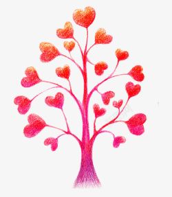 红色蜡笔爱心小树装饰图案素材