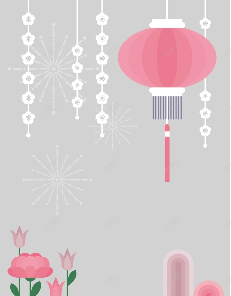 矢量传统新年元素灯笼花卉灰色背景ai设计背景_88icon https://88icon.com 传统 扁平 新年元素 灯笼 灰色背景 矢量 简约 花卉 矢量图