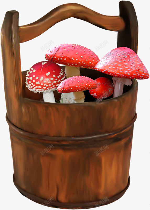 卡通木桶红蘑菇png免抠素材_88icon https://88icon.com 卡通 卡通蘑菇 木桶 红色 红菇 蘑菇 蘑菇卡通