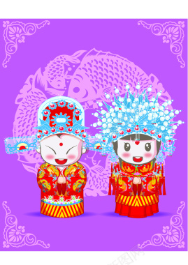 卡通中国古装新郎新娘背景矢量图背景
