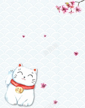 矢量日系古典手绘招财猫背景背景