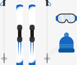 蓝色系卡通滑雪设备矢量图素材