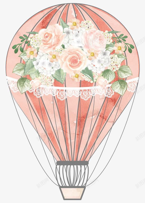 花朵热气球png免抠素材_88icon https://88icon.com 卡通 手绘 热气球 白色 简图 粉色 绿色 花朵