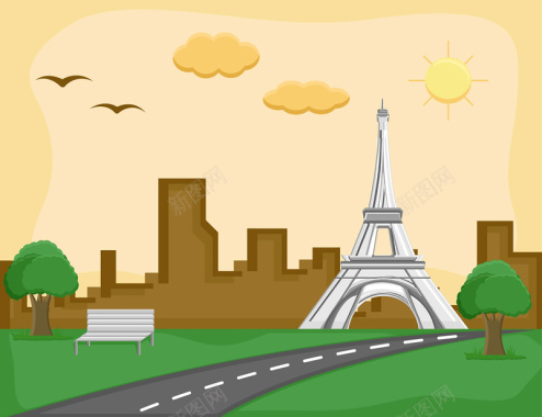 法国埃菲尔铁塔卡通矢量背景背景