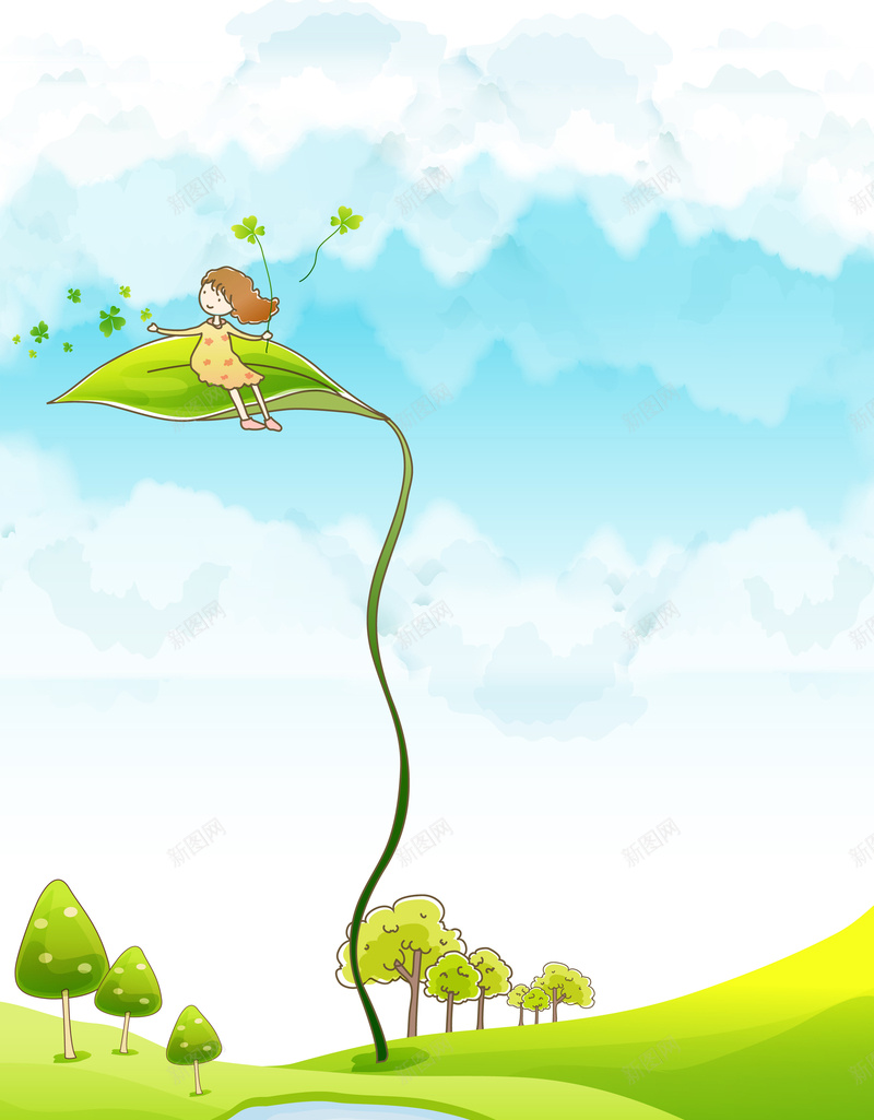 坐在树叶上的女孩植树节背景矢量图ai设计背景_88icon https://88icon.com 卡通可爱 卡通矢量 可爱 女孩 春天 春天背景 春天风景 植树节 植树节海报 植物 花朵 风景 矢量图